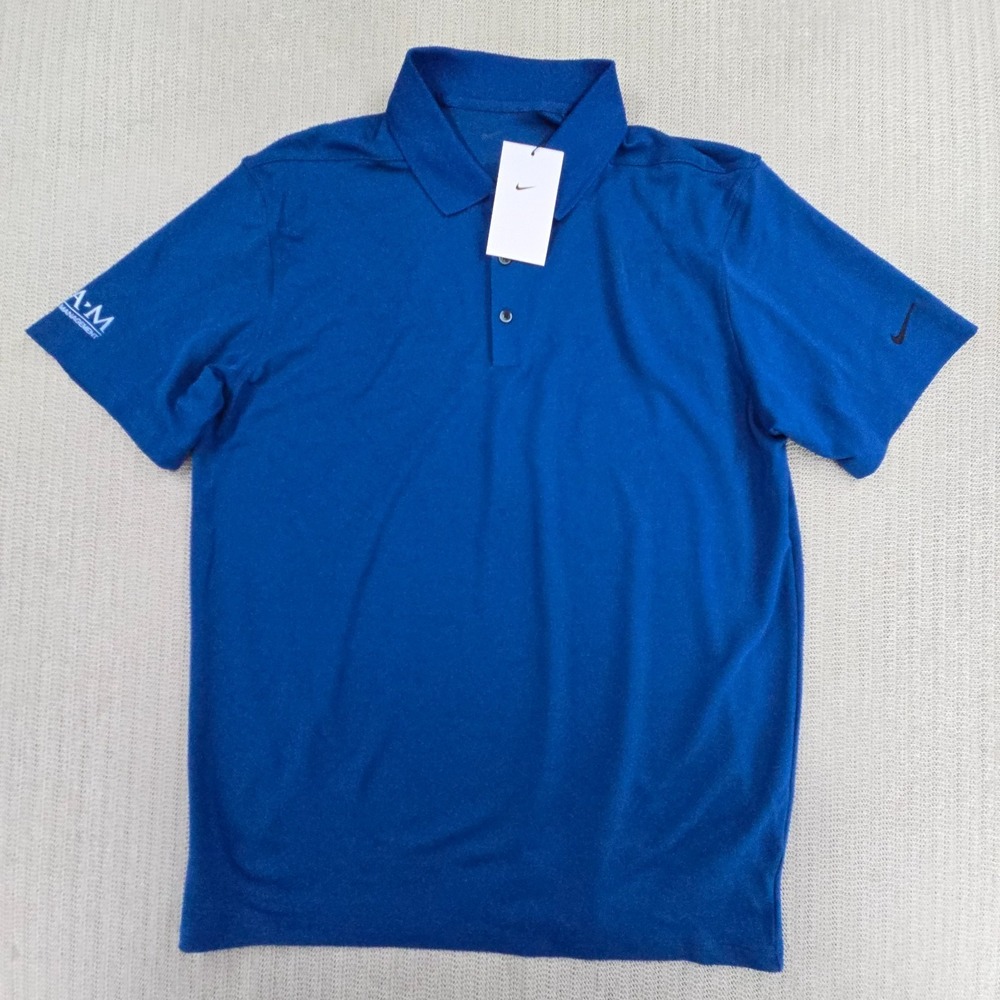 Nike Golf Micro Pique Polo Shirt Mens Large Blue Dri-FIT Short Sleeve Swoosh
